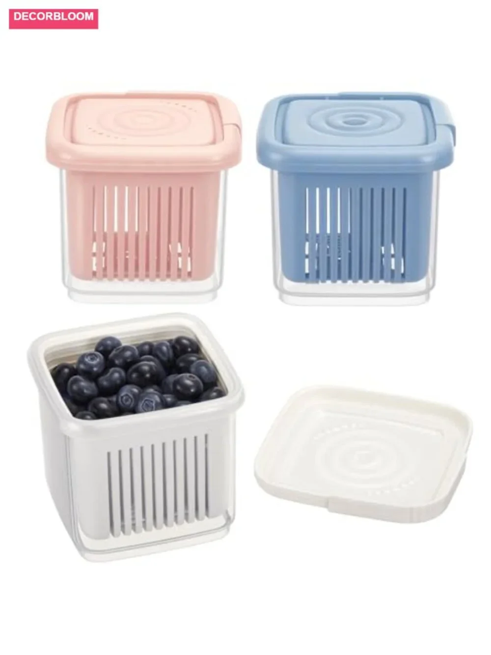 Set of 3 1-Quart Berry Containers with Removable Colander for Fridge
